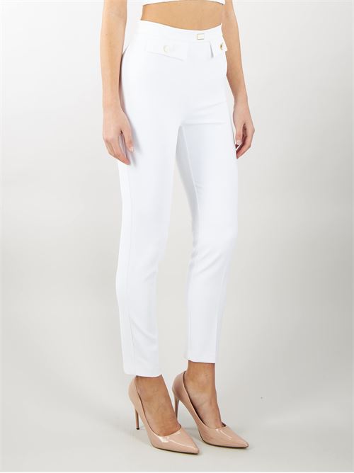 Straight trousers in stretch crêpe fabric with flaps Elisabetta Franchi ELISABETTA FRANCHI | Pants | PA02841E2360